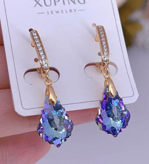 Серьги позолоченные с цветными кристаллами Swarovski E-6588
