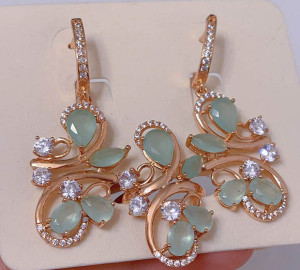 Набор позолоченных украшений с фианитами ER-065-g-biruz