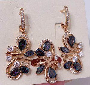 Комплект позолоченной бижутерии с фианитами ER-065-g-mistik