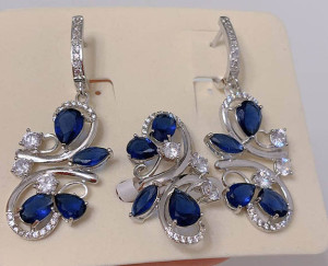 Набор бижутерии с цветными фианитами ER-065-s-dblue