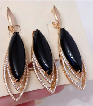 Комплект позолоченных фианитовых украшений ER-1825-g-black