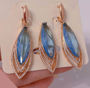 Комплект фианитовых украшений с позолотой ER-1825-g-blue