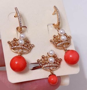 Набор позолоченной бижутерии с жемчугом ER-1827-g-orange