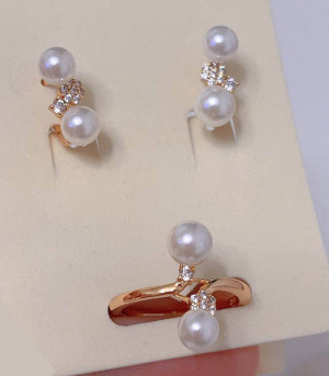 Комплект позолоченной бижутерии с жемчугом ER-1828-g-perl