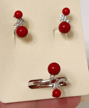 Набор украшений с цветными вставками ER-1828-s-red