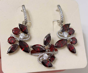 Набор цветной родированной бижутерии ER-1830-s-red