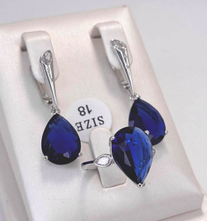 Комплект украшений с цветными фианитами ER-1833-s-dblue