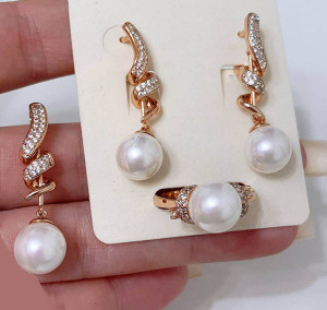 Набор позолоченной бижутерии с жемчугом ERP-0098-g-perl