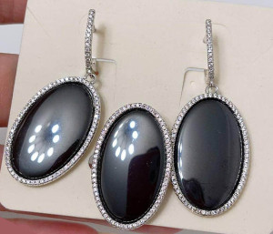 Комплект родированной бижутерии с керамикой CKR-181-s-black