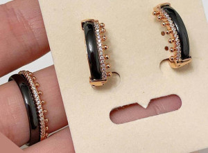 Комплект бижутерии с черной керамикой и фианитами CKR-182-g-black