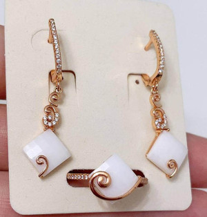 Набор позолоченной бижутерии с керамикой CKR-182-g-white