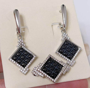 Набор родированных украшений с черной керамикой CKR-183-s-black
