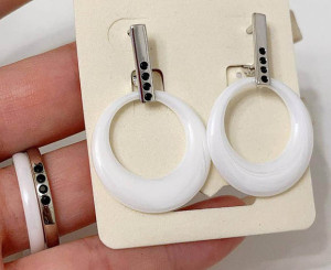 Набор стильных украшений с белой керамикой CKR-183-s-white