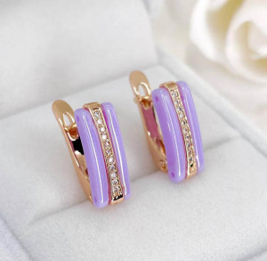 Серьги с цветной керамикой и фианитами E-6546-g-fiol