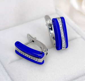 Серьги с керамикой и фианитами E-6546-s-dblue