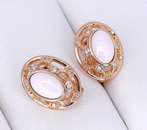 Серьги с белой керамикой и фианитами E-6603-g-white