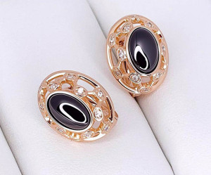 Серьги позолоченные с черной керамикой E-6603-g-black