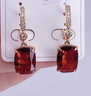 Серьги позолоченные c цветными фианитами E-6618