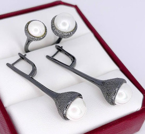 Комплект стильной бижутерии с жемчугом ER-138-bs-perl