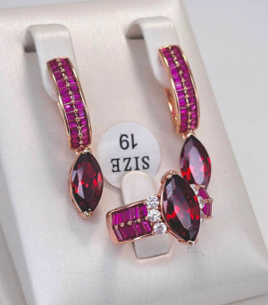 Набор позолоченной бижутерии с фианитами ER-1834-g-red