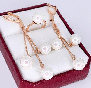 Комплект украшений с жемчугом ER-1836-g-perl