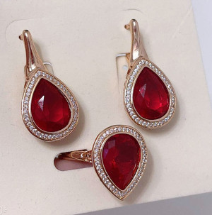 Комплект бижутерии с цветными фианитами ER-1837-g-red