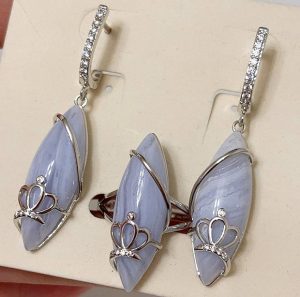 Комплект родированных украшений с фианитами ER-1839-s-grey