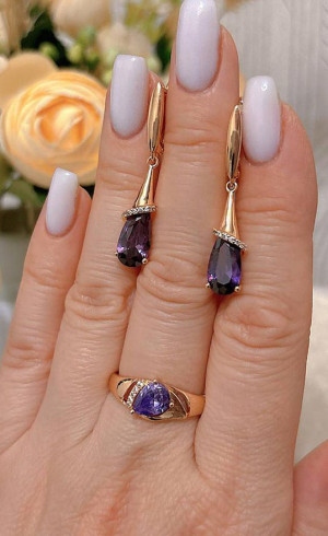 Набор позолоченных фианитовых украшений ER-1841-g-fiol