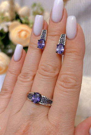 Комплект бижутерии с цветными фианитами ER-1842-gbs-fiol