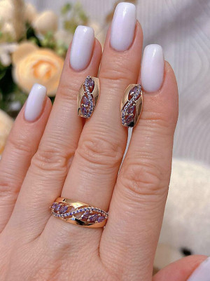 Комплект позолоченных украшений с фианитами ER-1843-g-fiol