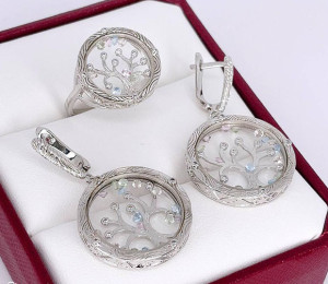 Набор родированной бижутерии с фианитами ER-1844-s-rosblue