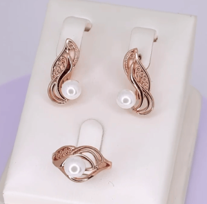 Набор ажурной бижутерии с жемчугом ER-1848-g-perl