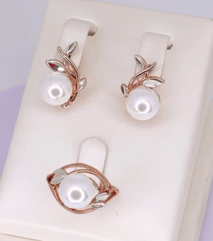 Комплект бижутерии с комбинированным покрытием ER-1849-gs-perl