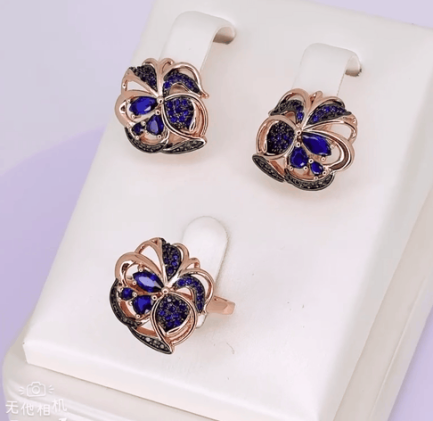 Набор украшений с комбинированным покрытием ER-1850-gbs-dblue