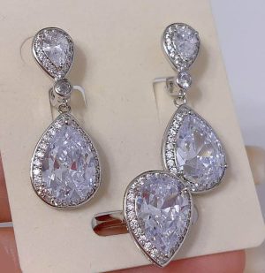 Набор родированной бижутерии с фианитами ER-1851-s-white