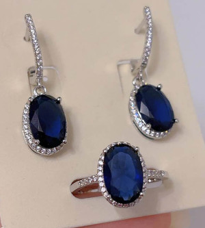 Комплект украшений с цветными фианитами ER-1852-s-dblue