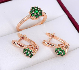 Набор бижутерии с цветными фианитами ER-1861-g-green
