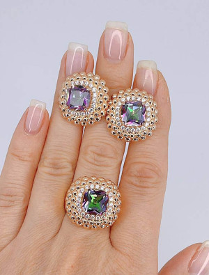 Комплект позолоченных украшений с фианитами ER-1863-g-mistik