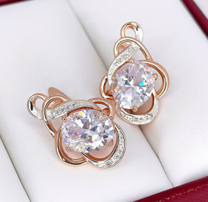 Серьги позолоченные фианитовые E-6638