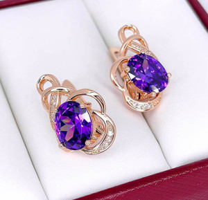 Серьги позолоченные с цветными фианитами E-6656