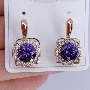 Серьги цветные фианитовые с позолотой E-6657