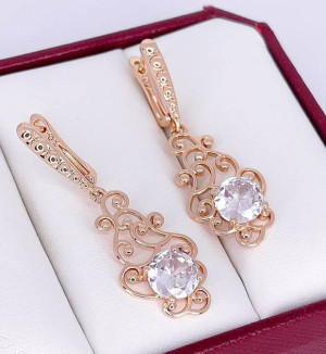 Серьги позолоченные с фианитами E-6666