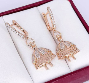 Серьги позолоченные фианитовые E-6667