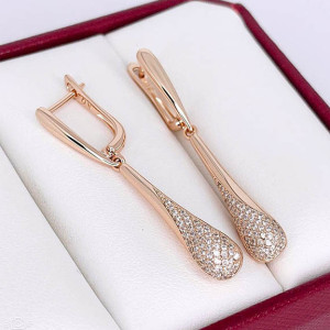 Серьги длинные фианитовые с позолотой E-6672