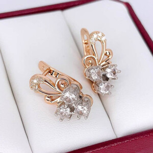 Серьги фианитовые с комбинированным покрытием E-6676