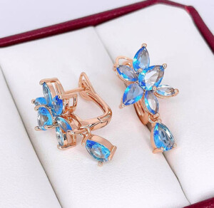 Серьги позолоченные с цветными фианитами E-6678