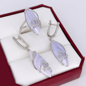 Комплект родированных украшений с фианитами ER-1839-s-grey