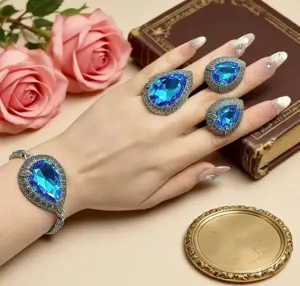 Набор украшений с цветными вставками BER-126-s-aqua