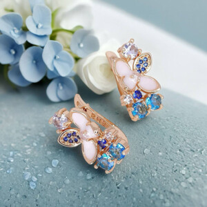 Серьги с цветными фианитами и эмалью E-6695