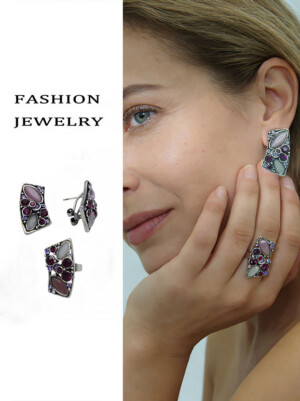 Набор цветной стильной бижутерии ER-1870-s-fiolgrey